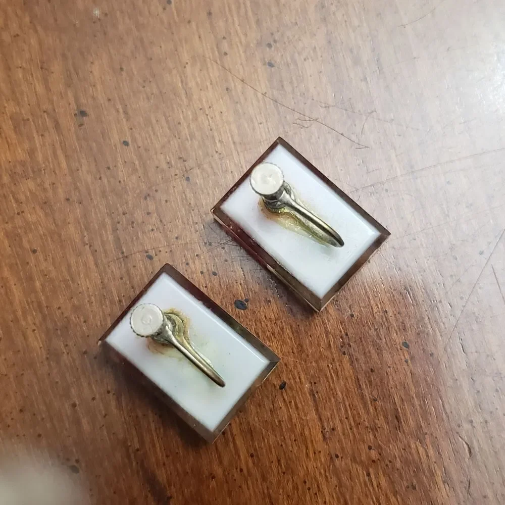 VINTAGE Lucite Reverse Carved Red Rose Screw-back Earrings 1950s